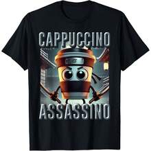 Ing Meme Brainrot Italian Cappuccino Assassino T-Shirt220g High-Quality Pure Cotton T-Shirt With Minimalist Printing, Soft And Breathable Fabric, Comfortable And Loose, Suitable For All Day Wear, Suitable For Office Casual Wear, Spring And Summer Daily Appearance, Elegant And Youthful Design - Black - View 1