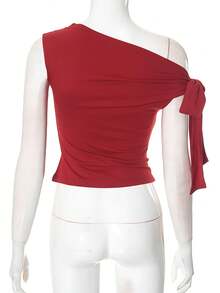 Camiseta con hombros al descubierto y nudo en el lateral - Rojo - Ver 7