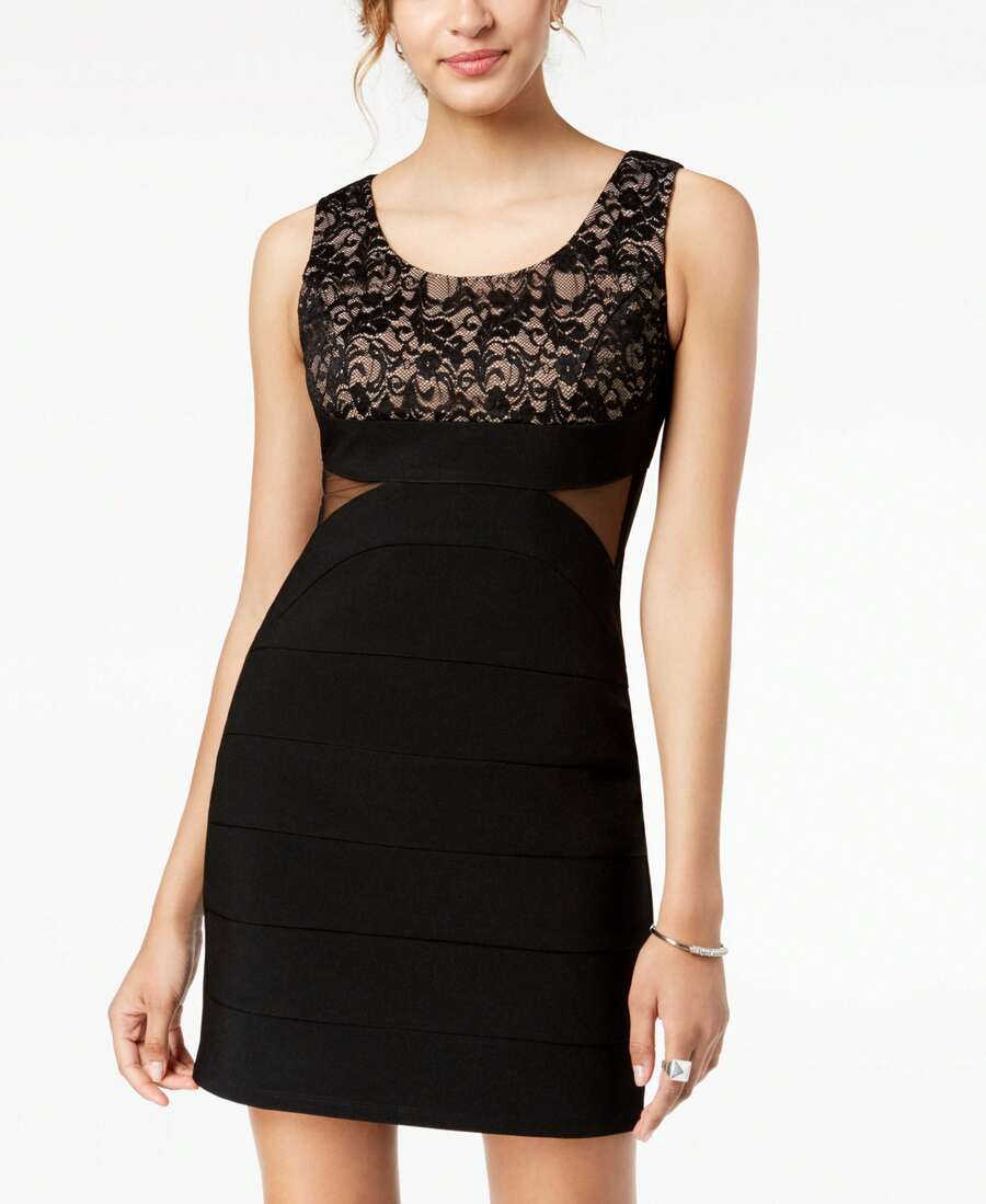 Crystal Doll Juniors Lace Contrast Bodycon Dress - 黑色 - 查看 1
