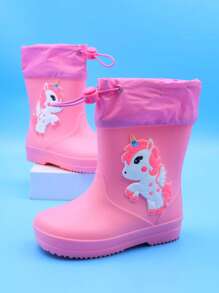 1 Pair Cartoon Unicorn Kids Rain Boots, With Elastic Drawstring Waterproof Fabric, Lightweight Comfortable Anti-Slip Outdoor Sport Boots For Girls, Suitable For Rainy Days And Campus Activities