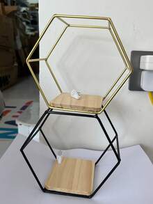 6件套六角形金属壁架，创意铁艺壁架，浮动金属储物架，现代金属墙壁收纳架，壁挂式装饰储物架，简约木质隔断架，适用于厨房、浴室、客厅、卧室、办公室、小空间（颜色和款式随机） - 黑色 - 查看 11