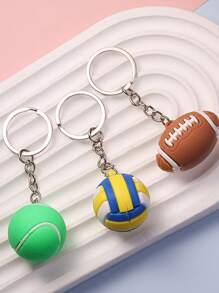 1/5Pcs Creative Football/Basketball/Volleyball/Rugby/Tennis Shaped Rubber Keychain For Girls, Suitable For Daily Casual Bags Accessories