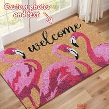 1PC Custom Text Flamingo Welcome Doormat – Eye-Catching Pink Flamingo Trio With Elegant Script Adds Tropical Charm To Your Entryway – Ideal For Home, Patio, Or Office – Great Gift For Summer, Housewarming, Birthdays, Or Mother's Day Decor.