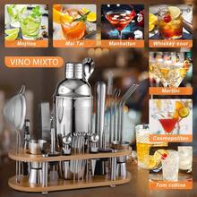 Cocktail Bar Set Kit 23 Piezas Utensilios de Bar, Coctelera 750ML Barra de Coctelería de Acero Inoxidable Juego de Cóctel con Soporte Conjuntos para el Bar, Coctelera de Cóctel Hogar Mezclar Bebidas - 1 - Ver 3
