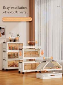 1pc 50cm/19.69in Width Foldable Storage Cabinet, Clothing Wardrobe Cabinet, Kitchen & Dining Tableware Cabinet, Kitchen Organizer Rack, Double Door Foldable Box, 1-6 Tiers Optional, Thick Double Door Rolling Storage Cabinet, Home Furniture Organizer Rack, Organize Clothes Toys Plastic Folding Storage Cabinet