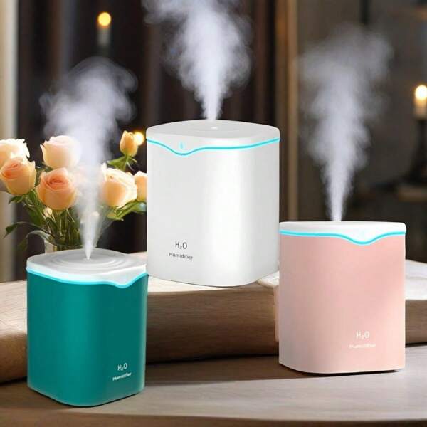 Nawilżacz powietrza o dużej pojemności 2000 ml, zasilany przez USB, z dużą ilością wilgoci, wyposażony w funkcję zimnej mgiełki i lampkę nocną, elektryczny atomizer z diodą LED, dostępny w wielu kolorach, o pięknym wyglądzie, wyjątkowo cichy, wyłączający się automatycznie bez konieczności dolewania wody, odpowiedni do stosowania w sypialniach, salonach i biurach.
