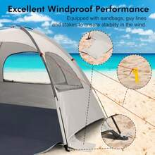 WhiteFang Beach Tent AntiUV Portable Sun Shade Shelter For 3 4 6 8 Person Extendable Floor With 3 Ventilating Mesh Windows Plus Carrying Bag Stakes And Guy Lines - Baby'sBreath - View 6