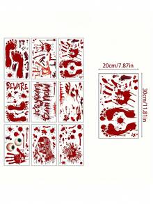 84 件（9 张）- 万圣节装饰、84 件万圣节窗贴、9 张血手印脚印万圣节墙贴地板贴、恐怖万圣节装饰窗贴、万圣节血印静电浴室玻璃窗贴 - 紅色 - 查看 9
