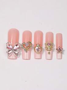 24 Nail Accessories, Y2k Alloy Nail Art Rhinestone Accessories, 3D Heart-Shaped Star Bow Rhinestone Cherry Nail, Gemstone Shiny Jewelry, Nail Decoration Accessories And Supplies