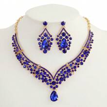 1 套奢华水晶水滴项链和耳环新娘婚礼首饰套装，女士派对配饰 - 水滴 - 查看 4