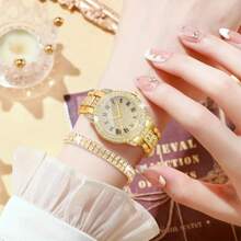 7pcs Women's Watches Fashion Digital Scale Dial Rhinestone Quartz Watch Round Hands Women's Watches & Jewelry Accessories Rhinestone Necklace Bracelet Earrings Ring Set Party Wedding Gift Beach Vacation Valentine Gift