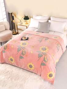 1 Paquete 200*220CM De Frazada De Felpa De Coral Con Estampado De Flores Y Hierba,Adecuada Para Sofá, Dormitorio, Sala De Estar, Confort Total, Uso En Viajes, Manta Para Siesta, Imagen De Referencia De Tamaño, Lavable A Máquina