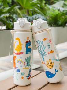 1pc, 750ml/23OZ Plastic Water Bottle With Straw & Rope, Portable, Multiple Designs, Suitable For Outdoor Sports, Cycling, Travel, Camping, Holiday Gifts, Etc.
