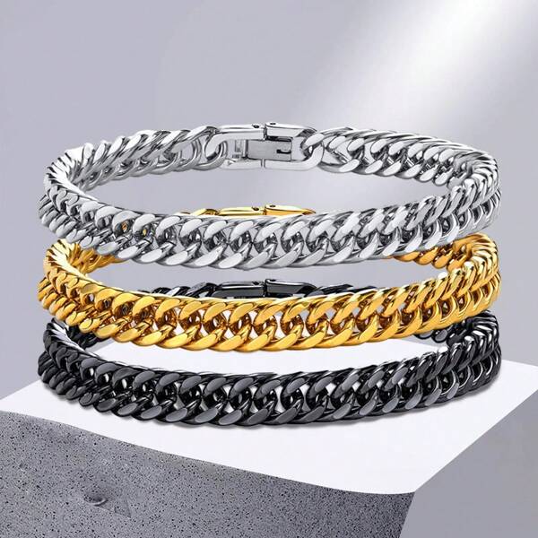 1pc Men's 8mm Stainless Steel Chain Bracelet, Thick Style, Powerful Jewelry Gift For Men And Boys, Length 21.5cm