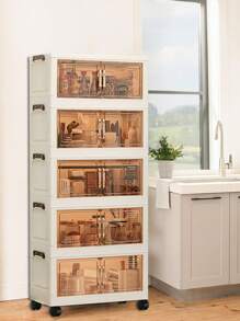 1pc 50cm/19.69in Width Foldable Storage Cabinet, Clothing Wardrobe Cabinet, Kitchen & Dining Tableware Cabinet, Kitchen Organizer Rack, Double Door Foldable Box, 1-6 Tiers Optional, Thick Double Door Rolling Storage Cabinet, Home Furniture Organizer Rack, Organize Clothes Toys Plastic Folding Storage Cabinet