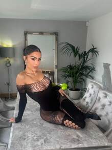 Sexy Lingerie Women Sexy See Through Women Jumpsuit Outfits Mesh Hollow Out Crop Top Bodycon Long Sleeve Rompers
