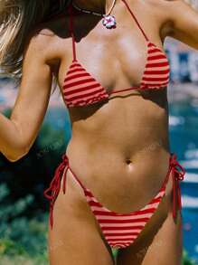 Nuevo conjunto de bikini con envoltura de felpa suave de rayas estilo halter, simple y elegante para fiestas y playa, para mujeres, verano