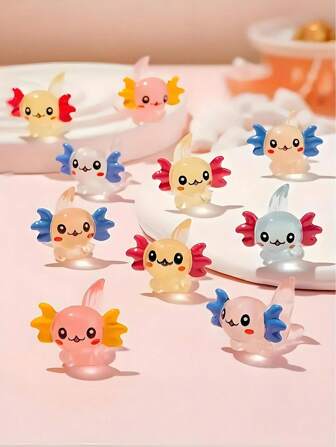 10/20pcs Mini Resin Axolotl Miniature Glitter Axolotl Tiny Animal Figures Ornament For DIY Fairy Garden, Glass Container, Potted Plant Decor, Micro Landscape Craft, Garden Decoration, Car Interior Accessories, Party, Perfect Birthday Gift(Random Color)