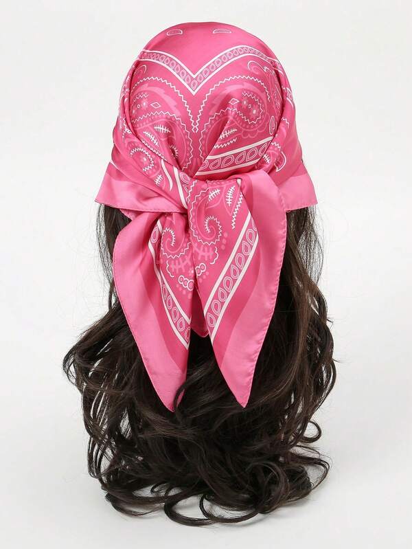 1pc Floral Print 70cm Versatile Bandana For Women, Simple Spring/Summer Headscarf, Neckerchief, Hair Accessories, Fashion Scarf