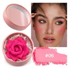 Rubor en relieve 3D en forma de rosa, que realza el tono natural del cutis de manera sutil, con pétalos pequeños, ideal para un maquillaje natural y de fácil aplicación
