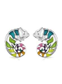 1 Coppia Di Orecchini A Perno Argento Con Camaleonti Carini, Orecchini Semplici E Di Moda Ipoallergenici Per Uso Quotidiano, Regalo Di Compleanno Per Le Donne