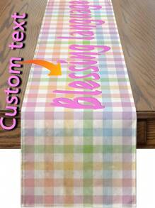 2 pièces Chemin de table à carreaux colorés, en matériau polyester pour la décoration de la maison et de la table à manger, personnalisable avec des mots de bénédiction