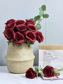 1/3/5 bông hoa hồng giả màu đỏ tía có cuống, bó hoa hồng nhung, hoa hồng giả, thích hợp để trang trí nhà cửa, phòng khách, phòng ngủ, đám cưới, bàn ăn, tiệc tùng, sân vườn, cũng như làm quà tặng cho Ngày Valentine, sinh nhật, cầu hôn, lễ tốt nghiệp, phụ nữ, sinh nhật, trang trí phòng khách, trang trí nhà cửa, phụ kiện nhà cửa, hoa giả. - Màu Đỏ Sâu - Xem 7