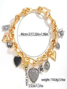 1pc Metal Heart & Butterfly Multiple Pendant Thick Chain Necklace, Goth Style Suitable For Women Everyday Wear - Multicolor - View 4