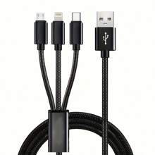 1pc 3-IN-1 Fast Cables, Compatible With IPhone, Type-C Phones, Android Phones. Nylon Braided USB Charging Cable, Universal Fast Charge USB To Lightning/Type-C/Micro USB Connector Cord, Data Transmission Compatible With IPhone, Compatible With Samsung, Fast Charging Usb Data Cable Usb Fast Multiple Charging Cable Colorful Type C Micro Charger Cable MFi Certified