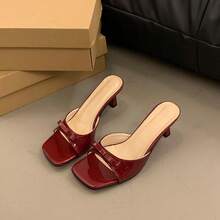 High Heel Slippers For Women 2025 New Summer Outdoor Square Toe Stiletto One-Strap Bowknot Sandals Versatile Elegant Girl Shoe - Burgundy - View 2