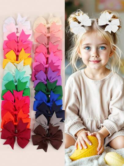 24 Stück Makronen Farbhaarbögen für Mädchen, Stoff-Schwalben-Schwanz-Bögen Haarstyling Haarspangen, Fadenbögen Haarspangen als Geschenke für Mädchen