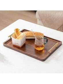 1 Peça Bandeja Retangular de Bambu, Bandeja de Chá de Ângulo Reto de Bambu, Madeira Sólida com Alça, Bandeja de Chá Pequena de Estilo Chinês Moderno, Bandeja de Madeira para Casa e Hotel, Prato de Sobremesa, Bandeja de Servir Café e Chá com Alça