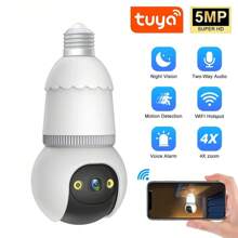 E27 Bulb Camera 1080P HD Night Vision Security Camera, Built-In 2 LED Lights Automatic Dual-Way Audio Tracking Camera, Wireless 360° Panoramic Auto Tracking Smart Home Camera