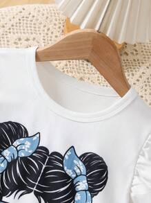 2 buc/set fete tinere model desen animat mânecă scurtă tricou top și fundă decorativ pantaloni scurți ținută de vară