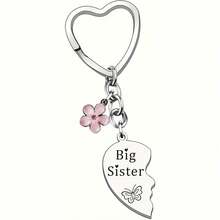 2pcs/Set Big Sis & Lil Sis Love Theme Keychain Set - 2 Stainless Steel, Perfect Sister Birthday And Christmas Gift, Matching Keychains