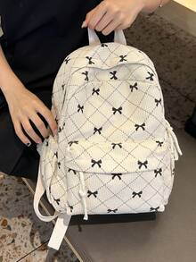 Grand sac à dos pour femme, design minimaliste avec nœud, polyvalent et ; sac de maternité en velours côtelé compact et casual, convient aux étudiantes, sac à dos mignon avec nœud, fournitures scolaires, sac d'école, sac de rentrée scolaire, sac à dos grande capacité, sac d'étudiant, sac de rentrée, grande capacité, léger, portable - Multicolore - Voir 3