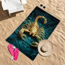 Telo da spiaggia con stampa di scorpione - asciugatura rapida, super assorbente in microfibra, morbido e leggero, adatto per nuoto, campeggio, viaggi, feste in piscina, lavabile in lavatrice, design moderno, verde scuro con motivo geometrico dorato, telo da campeggio | telo moderno | telo in microfibra