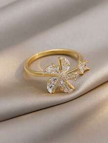 1pc Fashion Ins Style Luxury Brass Alloy Zirconia Star Windmill Decor Rotatable Adjustable Ring, Suitable For Women Daily/Party Wear, Gift For Girlfriend/Bestie - Rotating Windmill Ring - View 6
