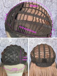 玫瑰金长卷发假发 | T型蕾丝合成假发 | 24英寸大波浪渐变玫瑰金假发，适合日常佩戴和节日装扮 - 漸層 - 查看 6