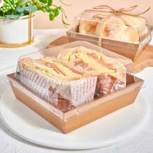 50 Pack 5 Inch Paper Charcuterie Boxes With Clear Lids, Square To Go Cake Slice Containers Small Kraft Bakery Boxes For Dessert, Cookies, Sandwich, Strawberries (Brown) - màu nâu - Xem 4