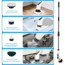 Cepillo de limpieza eléctrico 13 en 1, fregador de suelos eléctrico giratorio, fregador de suelos eléctrico giratorio inalámbrico, 11 cabezales de cepillo reemplazables y mango telescópico ajustable, cepillo de limpieza inalámbrico de 360° para baño, bañera, azulejos, productos de limpieza, tiempo de funcionamiento 90-120 minutos, adecuado para cocina, baño, hogar, artículos para el hogar - Blanco - Ver 2