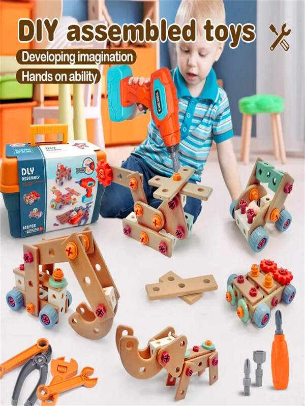 80/120/144 قطعة لعبة مجموعة أدوات لعب الأدوار DIY تشمل مفكات وصناديق أدوات وأجزاء تجميع وفك وإصلاح، يمكن تجميعها بأشكال مختلفة، أفضل هدية عيد ميلاد للأولاد، بعض الملحقات، ألوان عشوائية