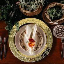 13-Inch Stainless Steel Charger Plates, 6Pcs Gold Dinner Plate Chargers Round Server Ware - Floral-Gold - View 2