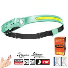 1pc 230°Wide Angle Sensor Headlamp | COB+XPE Dual Light Beads + 6 Lighting Modes | Elastic Silicone Headband For Comfortable Wear | Type-C Fast Charging + IP65 Waterproof | Outdoor Adventure, Night Running, Fishing, Camping Gear