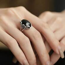 3PCS Vintage Rose Black Open Adjustable Ring Fashionable Daily Match Mother's Day Gift Women's Ring - màu đen - Xem 3