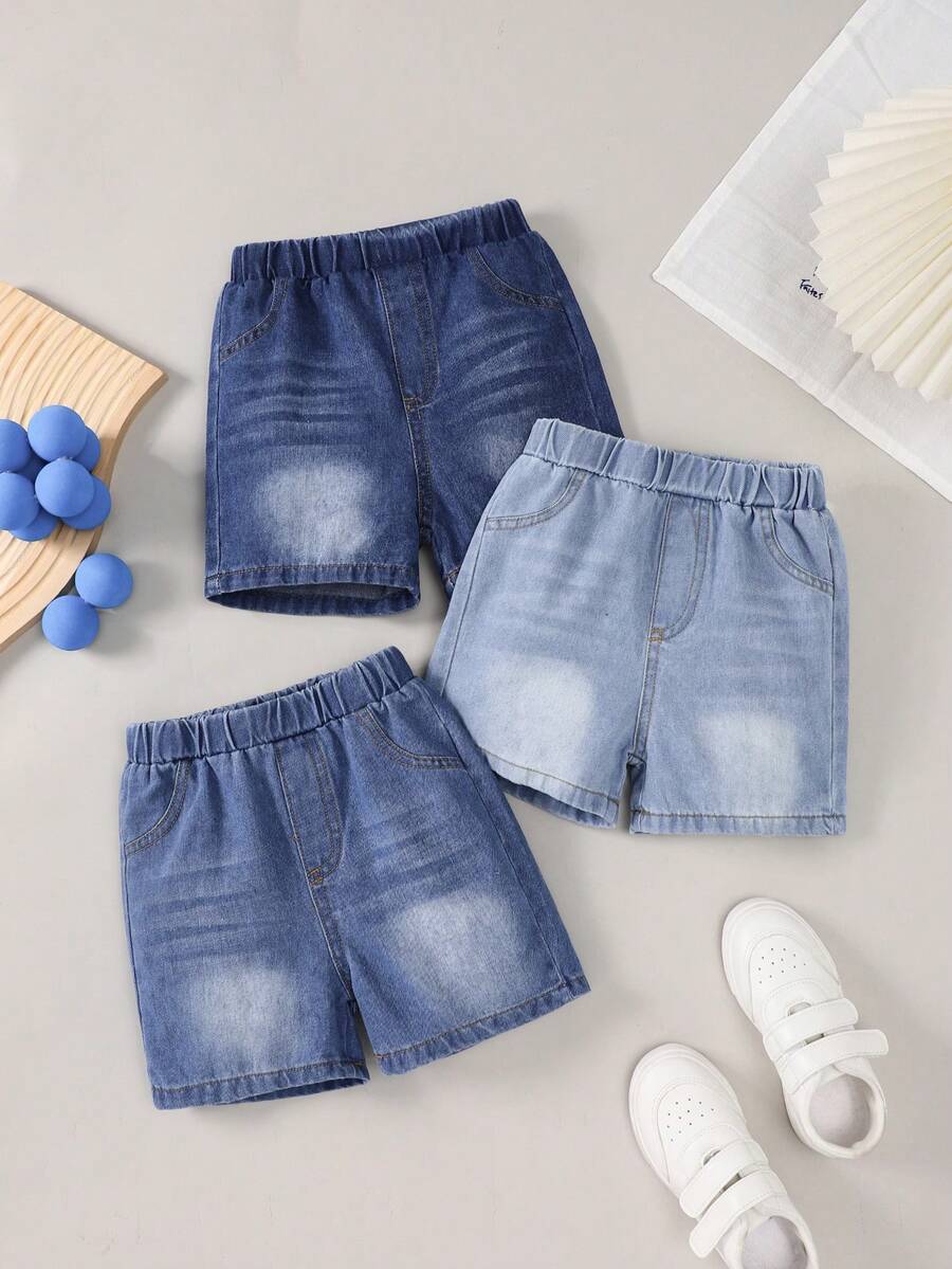 3pcs/Set Boys' Summer Denim Shorts, Casual 5-Inch Versatile Toddler Kids' Lightweight Jeans Shorts For Holiday Wear - Multicolor - View 1