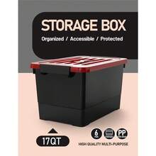 Local Delivery-WYT 6-Pack Clear 7 Quart Storage Latch Box/Bins, Plastic Stackable Latching Box With Brown Handle And Lid, Multi-Purpose, 7 Litre - Red - View 4
