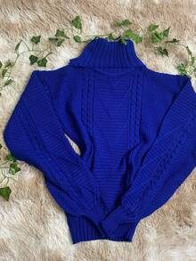 Women's Knitted Turtleneck Sweater – Comfort And Style For Winter - Royal Blue - View 2