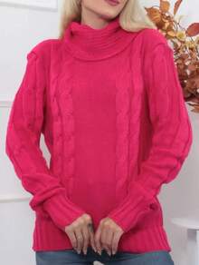 Women's Knitted Blouse High Neck With Front Brace Winter Elegant--- - 玫紅色 - 查看 3