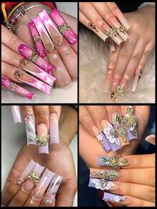 5 件 3D 蝴蝶指甲饰物，金色、银色闪亮奢华宝石，水晶钻石珠宝耳钉配水钻，用于指甲设计，美甲装饰套装，适用于丙烯酸指甲 - 彩色 - 查看 3